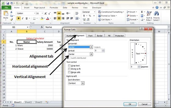 Change alignment from Format cells