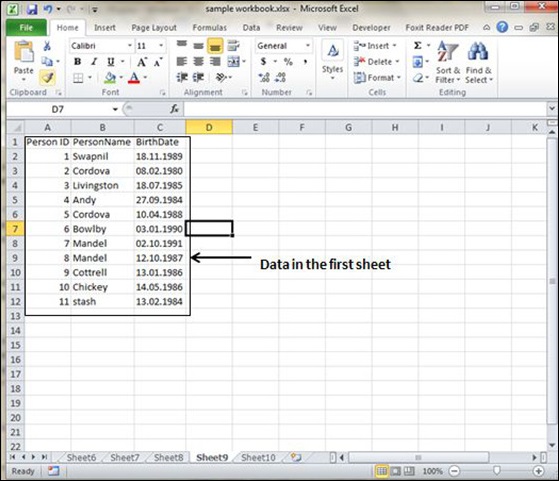 Data in First Sheet