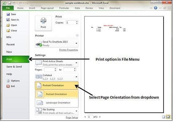 Setting Page orientation from File Menu