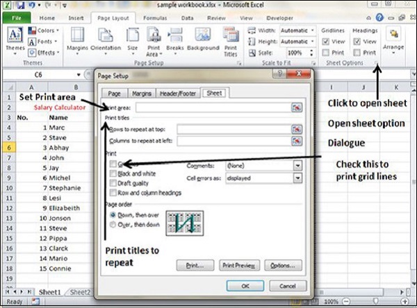 Sheet Options