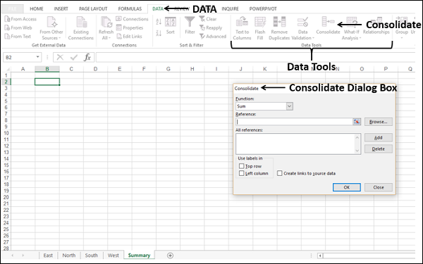 Consolidate Dialog Box